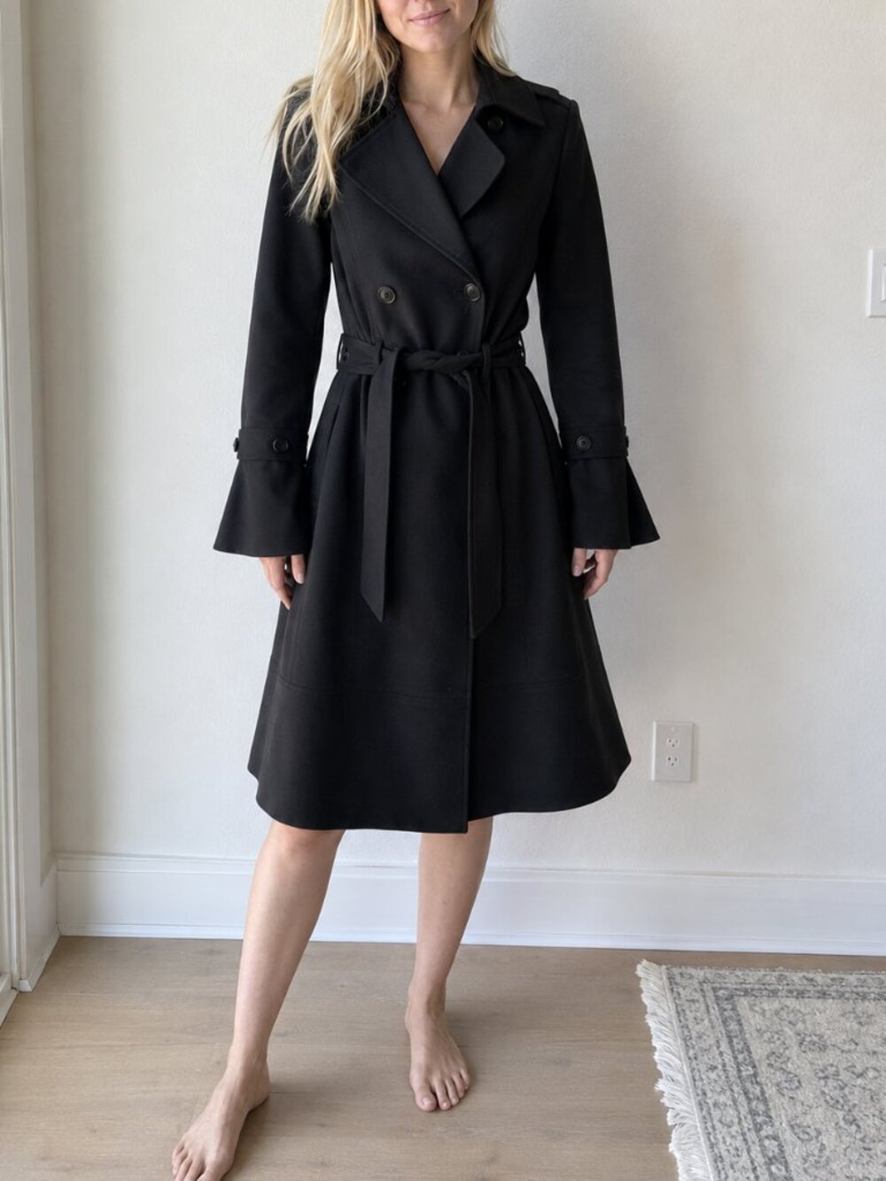 White house black market women's long black trench coat blazer coat long size S
